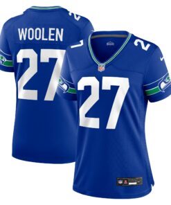 Women's Seattle Seahawks Tariq Woolen Royal Throwback Player Game Jersey JS2621 nicesnker