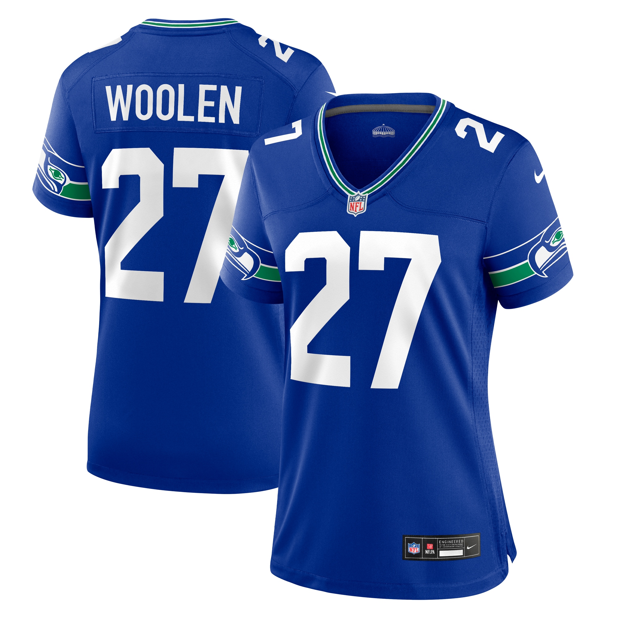 Women's Seattle Seahawks Tariq Woolen Royal Throwback Player Game Jersey JS2621 nicesnker