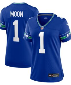 Women's Seattle Seahawks Warren Moon Royal Throwback Retired Player Game Jersey JS3214 nicesnker