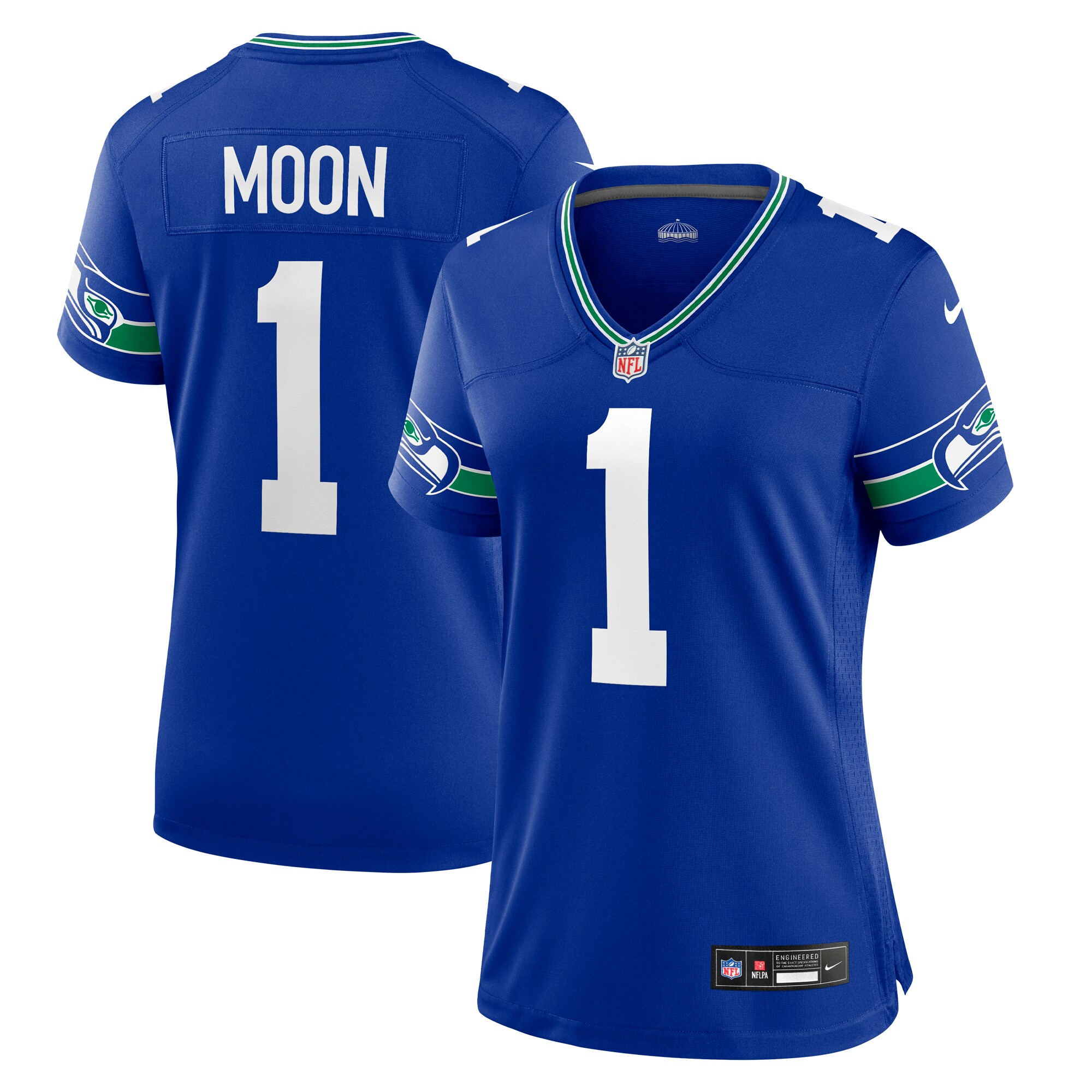 Women's Seattle Seahawks Warren Moon Royal Throwback Retired Player Game Jersey JS3214 nicesnker