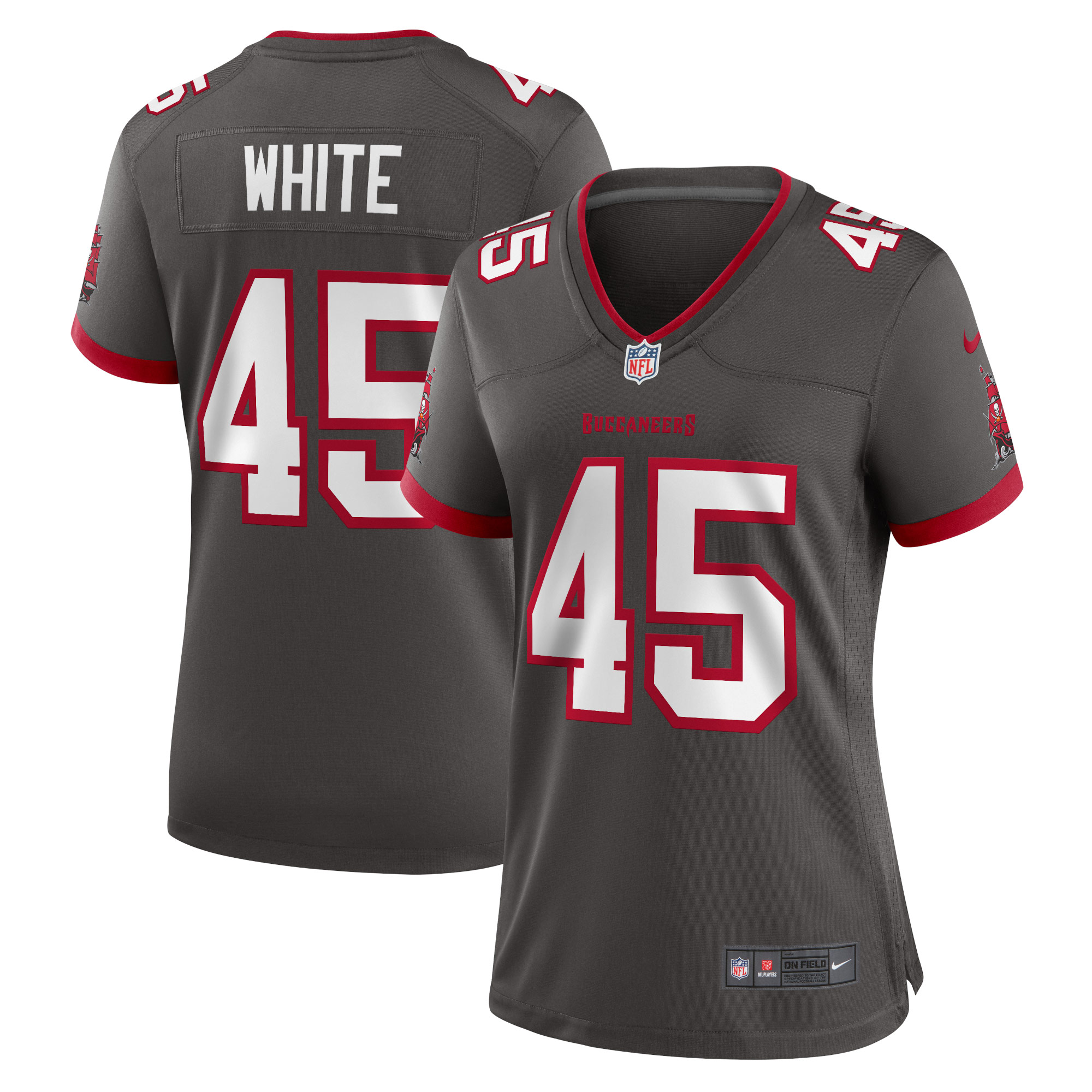 Women's Tampa Bay Buccaneers Devin White Pewter Game Jersey JS3029 nicesnker