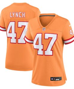 Women's Tampa Bay Buccaneers John Lynch Orange Throwback Game Jersey JS6679 nicesnker