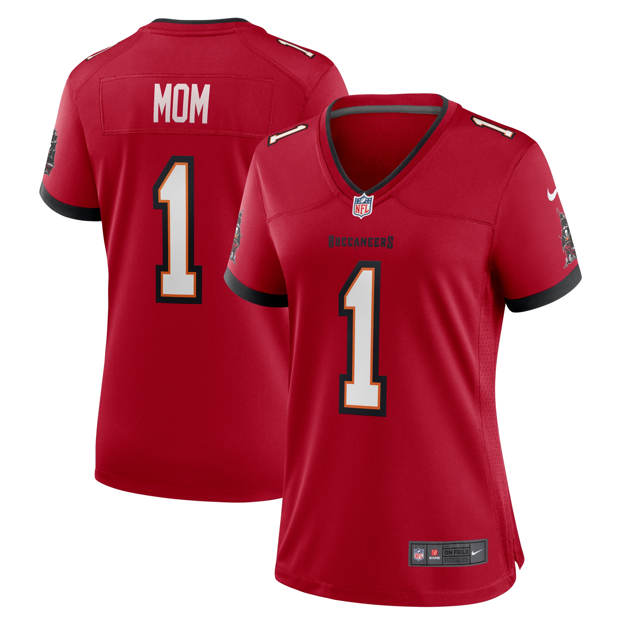 Women's Tampa Bay Buccaneers Number 1 Mom Red Game Jersey JS3688 nicesnker