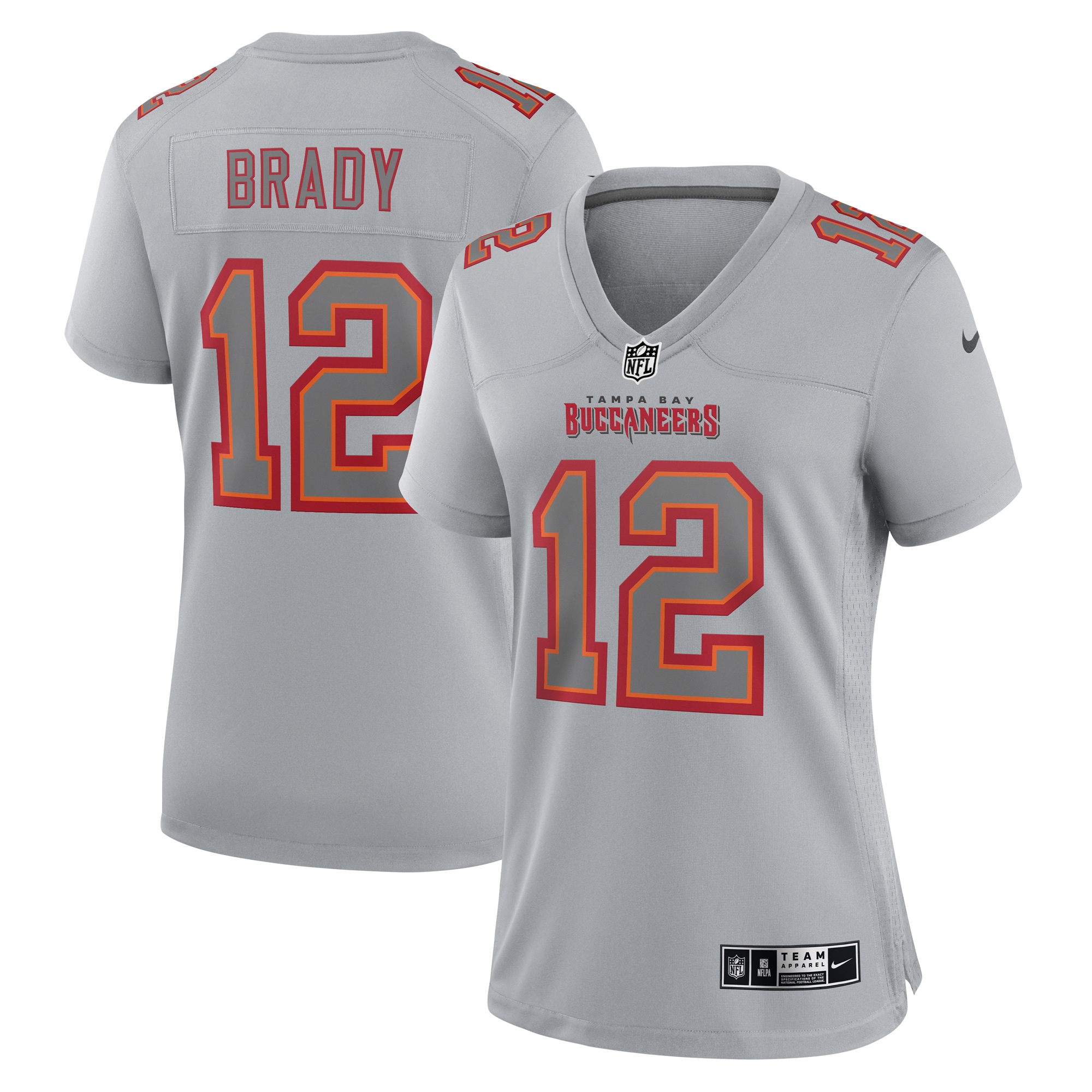 Women's Tampa Bay Buccaneers Tom Brady Gray Atmosphere Fashion Game Jersey JS8391 nicesnker