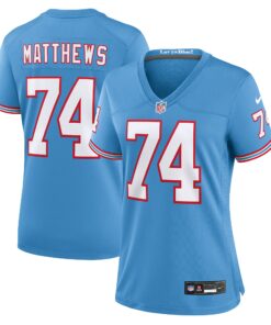 Women's Tennessee Titans Bruce Matthews Light Blue Oilers Throwback Retired Player Game Jersey JS5746 nicesnker