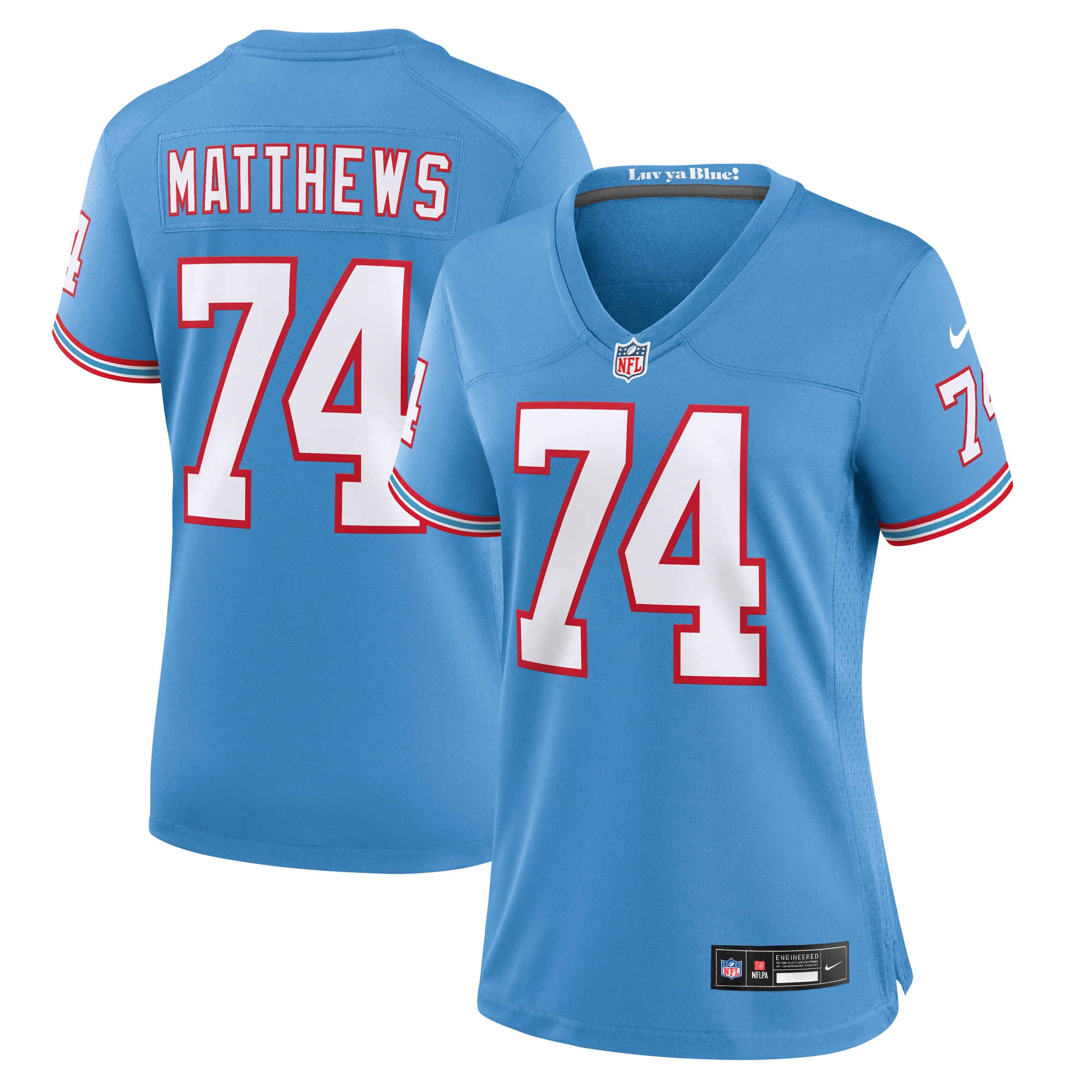 Women's Tennessee Titans Bruce Matthews Light Blue Oilers Throwback Retired Player Game Jersey JS5746 nicesnker