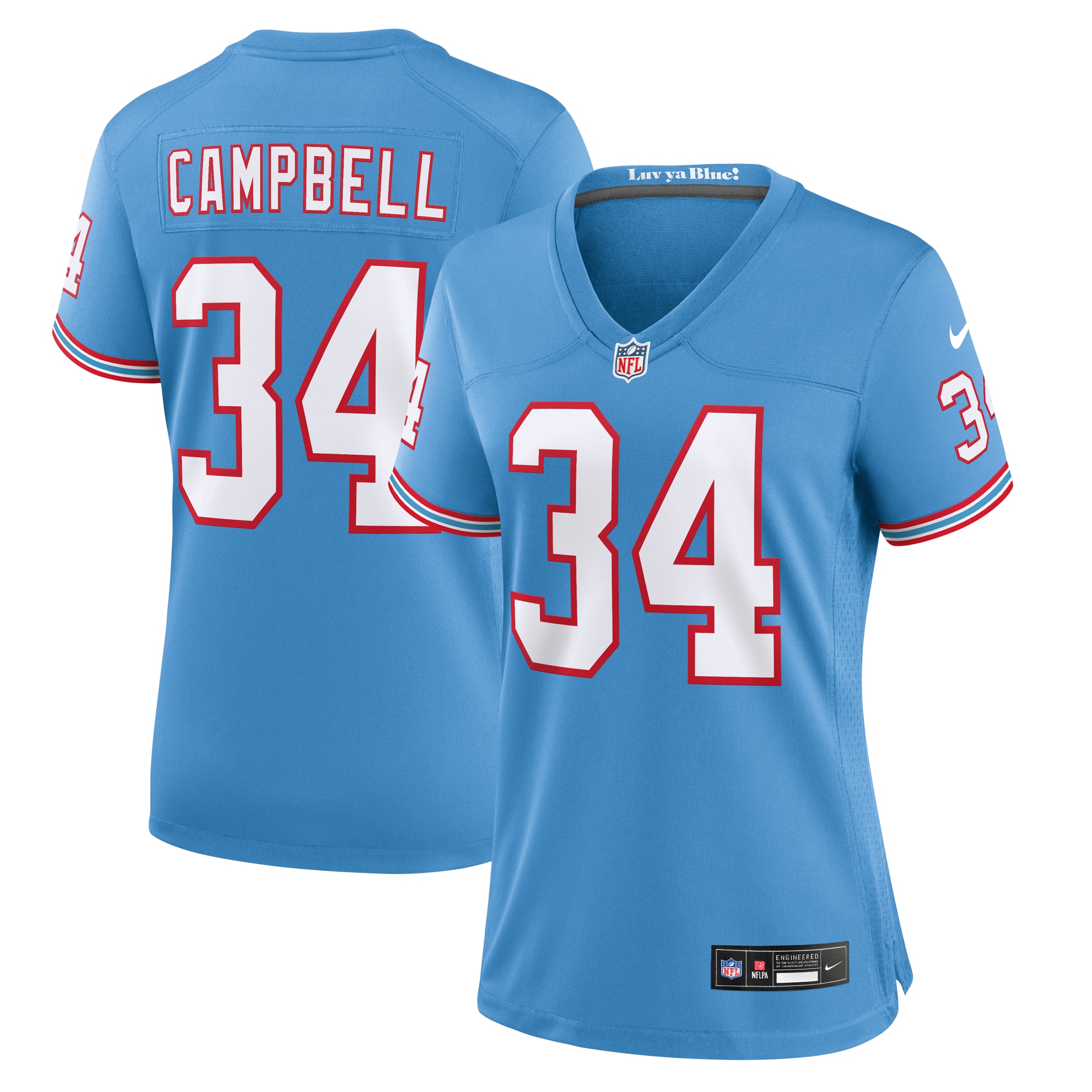 Women's Tennessee Titans Earl Campbell Light Blue Oilers Throwback Retired Player Game Jersey JS8209 nicesnker