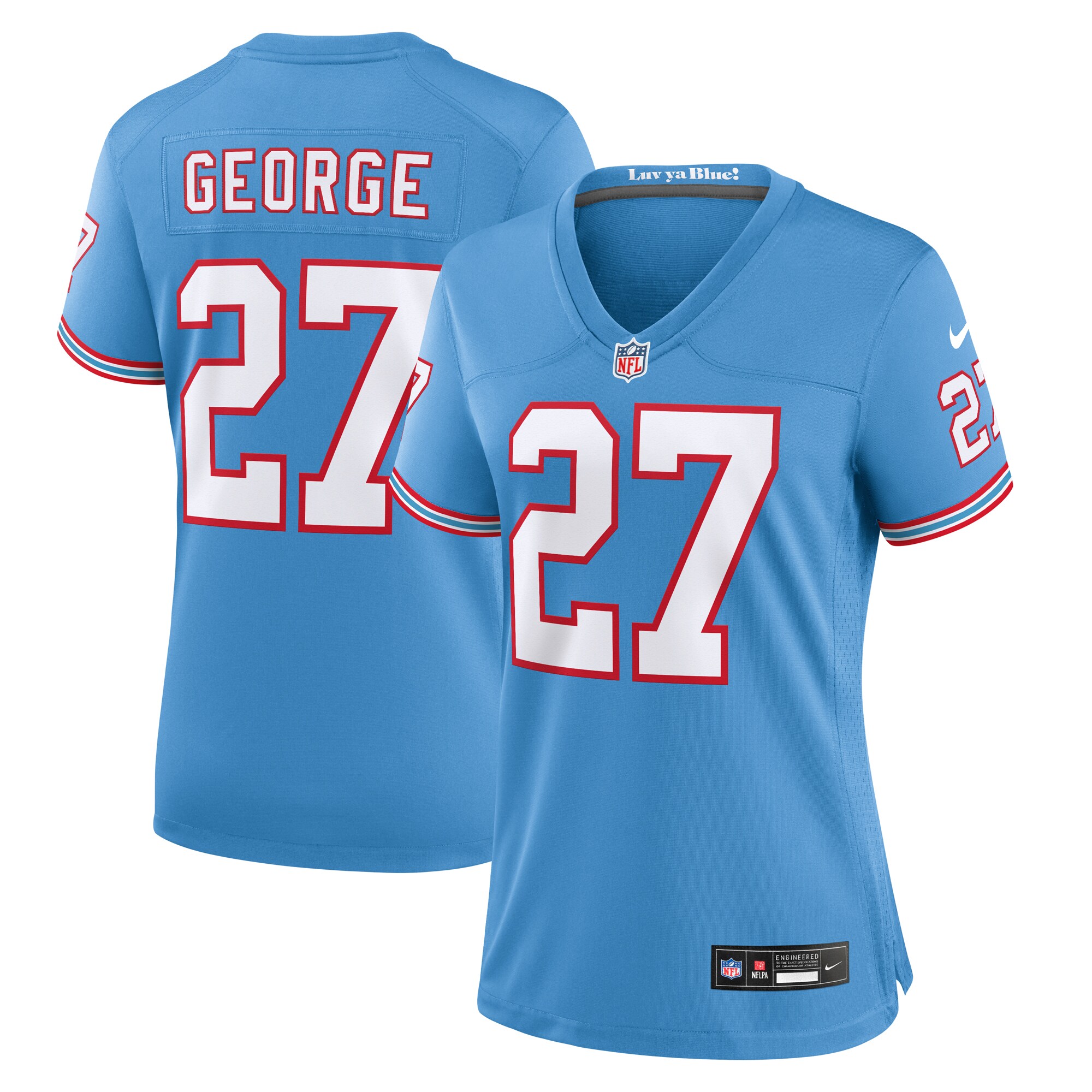 Women's Tennessee Titans Eddie George Light Blue Oilers Throwback Retired Player Game Jersey JS5920 nicesnker