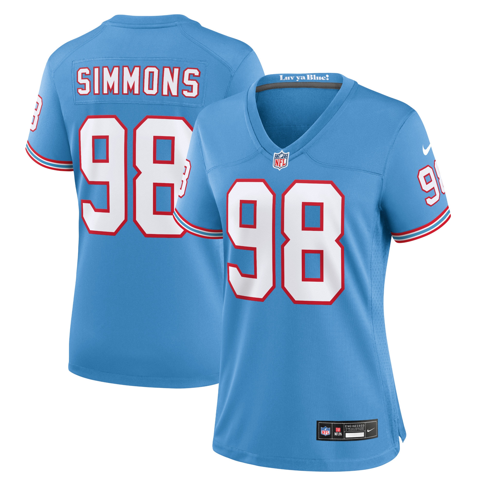 Women's Tennessee Titans Jeffery Simmons Light Blue Player Jersey JS8979 nicesnker