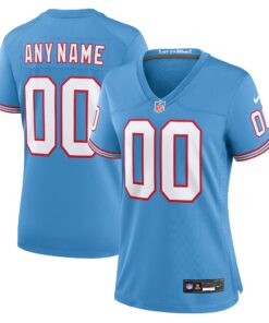 Women's Tennessee Titans Light Blue Oilers Throwback Custom Game Jersey JS5312 nicesnker