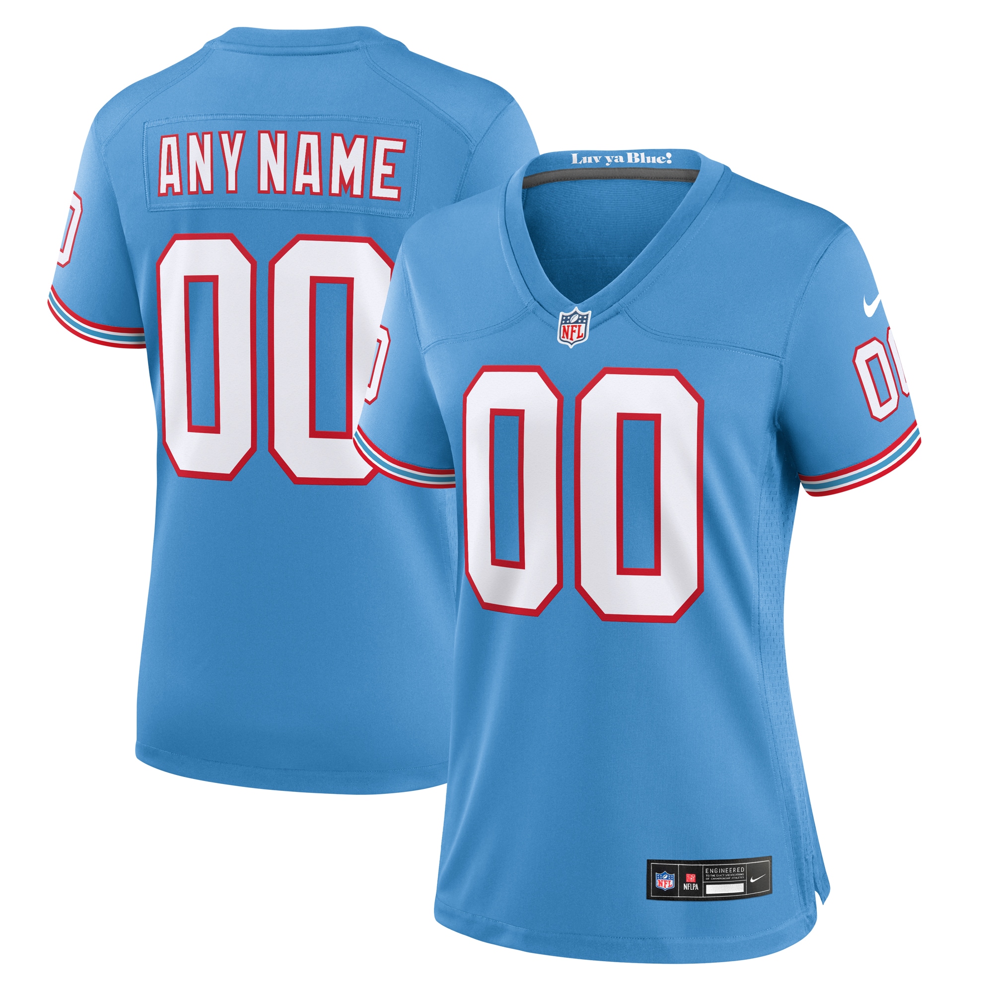 Women's Tennessee Titans Light Blue Oilers Throwback Custom Game Jersey JS5312 nicesnker