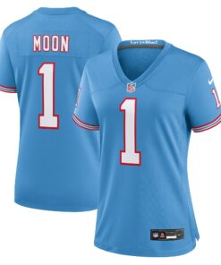 Women's Tennessee Titans Warren Moon Light Blue Oilers Throwback Retired Player Game Jersey JS1874 nicesnker