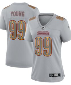Women's Washington Commanders Chase Young Gray Atmosphere Fashion Game Jersey JS3511 nicesnker