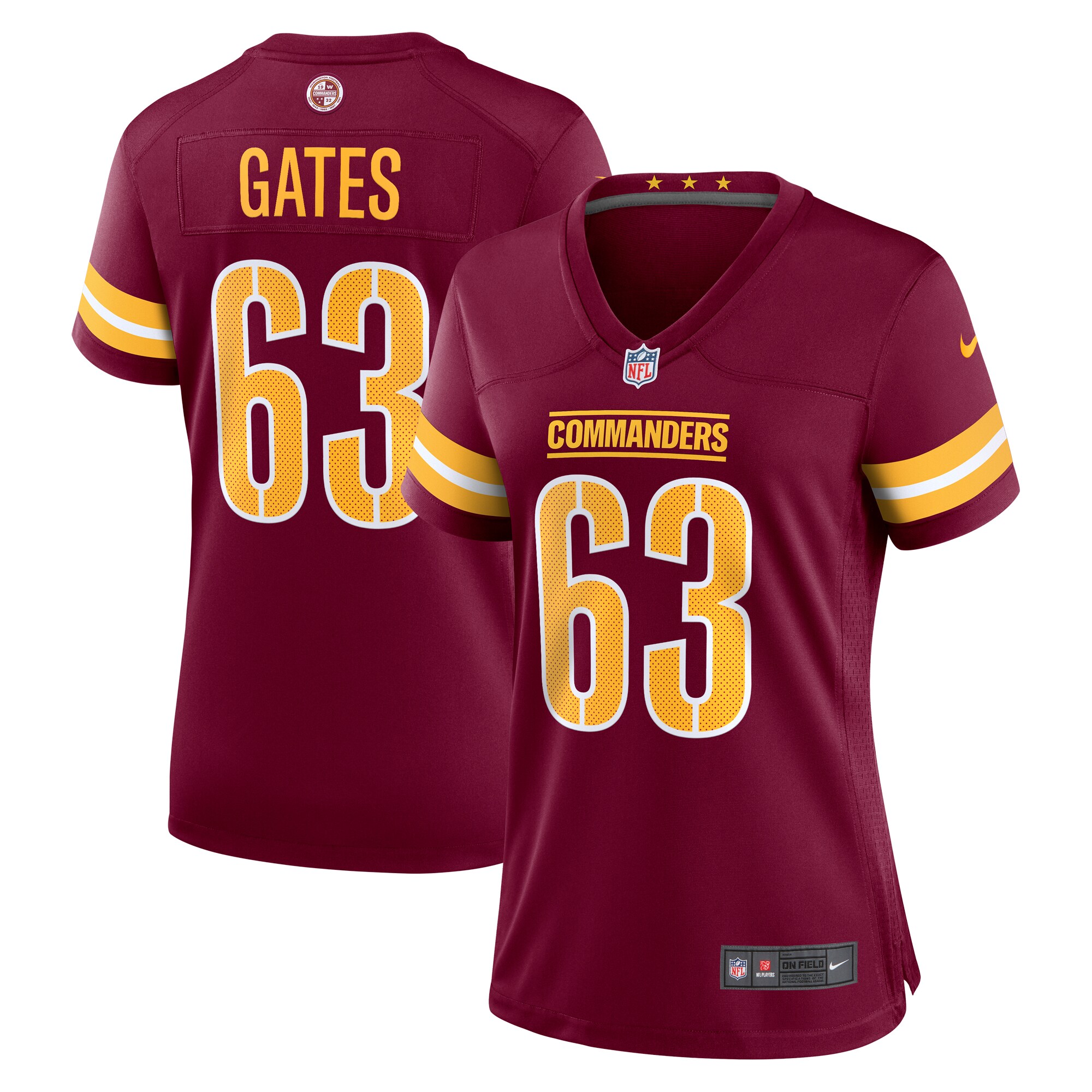 Women's Washington Commanders Nick Gates Burgundy Game Player Jersey JS9254 nicesnker
