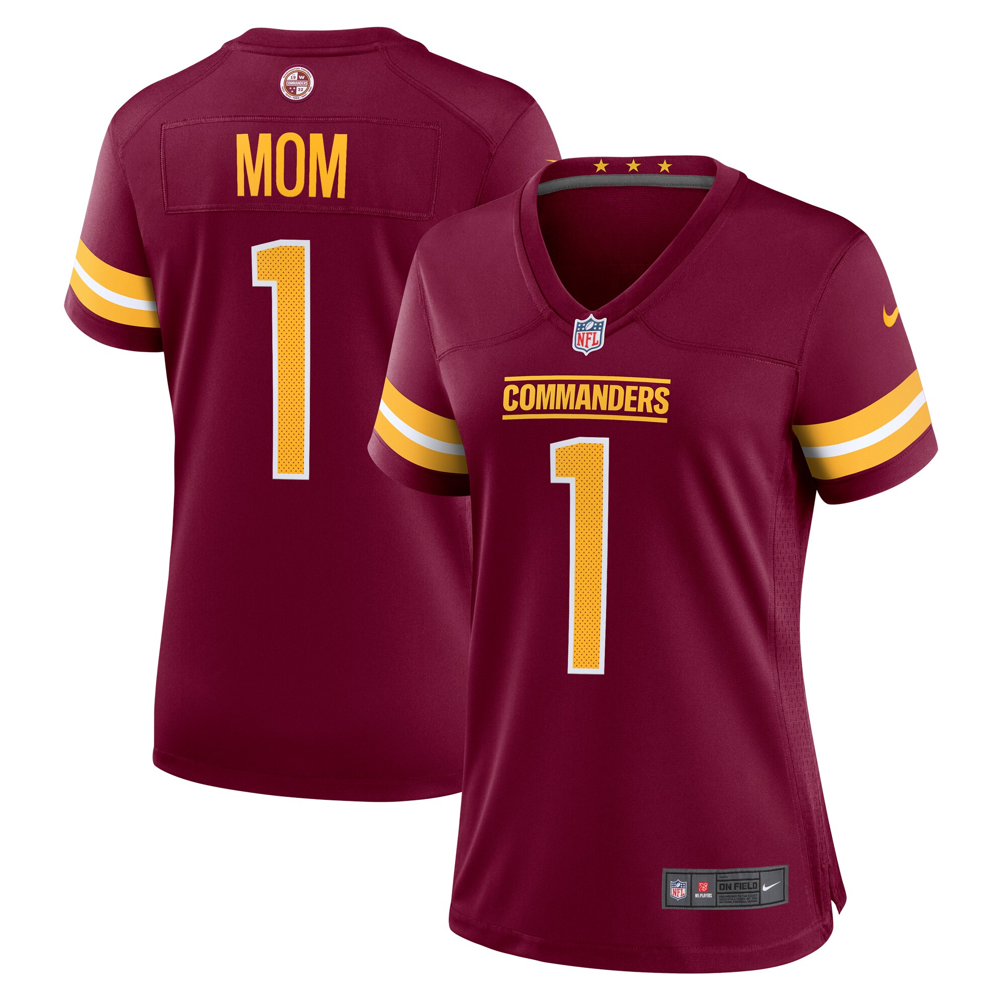 Women's Washington Commanders Number 1 Mom Burgundy Game Jersey JS3170 nicesnker
