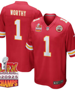 Xavier Worthy 1 Kansas City Chiefs Super Bowl LIX Champions Patch Game Men Jersey - Red JS3465 nicesnker
