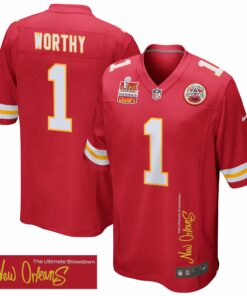 Xavier Worthy 1 Kansas City Chiefs Super Bowl LIX Champions Patch 'New Orleans - The Ultimate Showdown' EMBROIDERED Game Men Jersey - Red JS9438 nicesnker