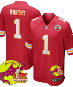 Xavier Worthy 1 Kansas City Chiefs Super Bowl LIX New Orleans Patch Game Men Jersey - Red JS2082 nicesnker