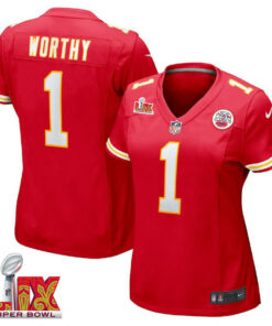 Xavier Worthy #1 Kansas City Chiefs Super Bowl LIX Women's Jersey - Red JS9216 nicesnker
