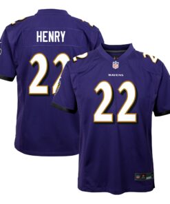 Youth Baltimore Ravens Derrick Henry Purple Team Player Game Jersey JS8381 nicesnker