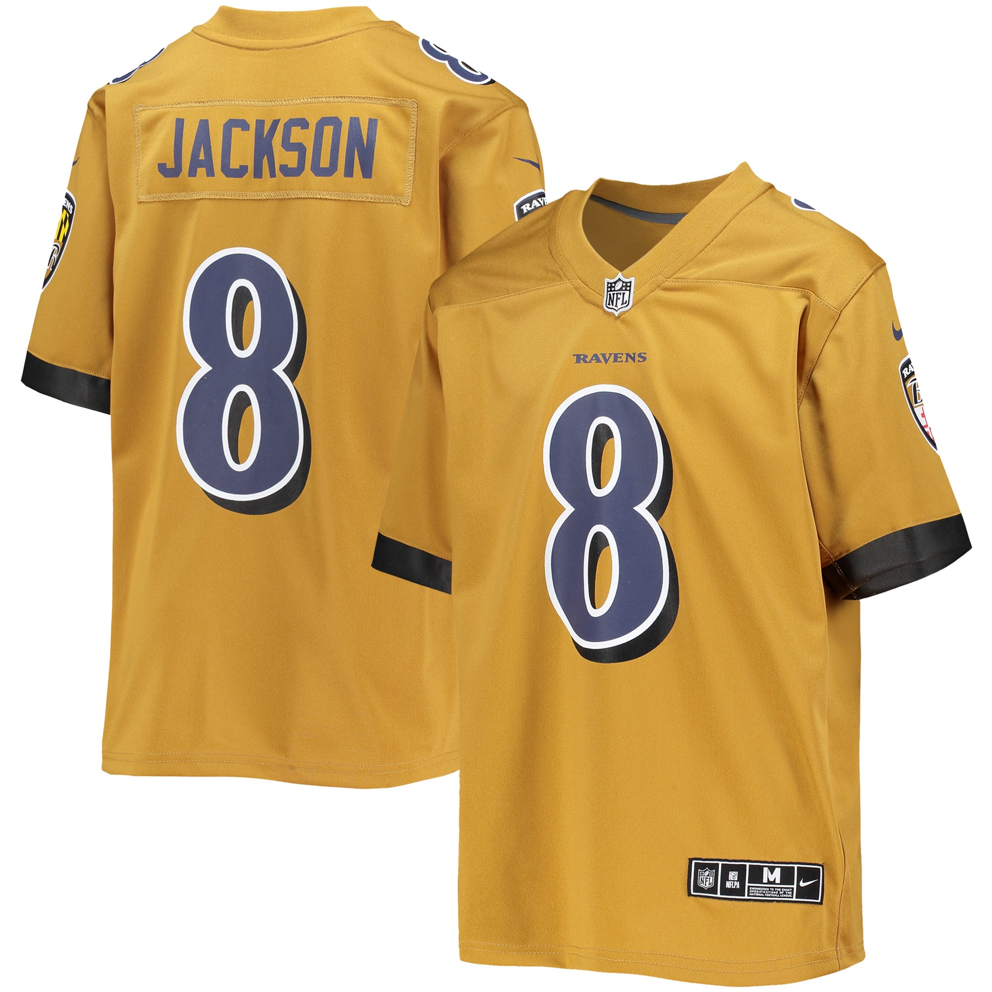 Youth Baltimore Ravens Lamar Jackson Gold Inverted Team Game Jersey JS7720 nicesnker