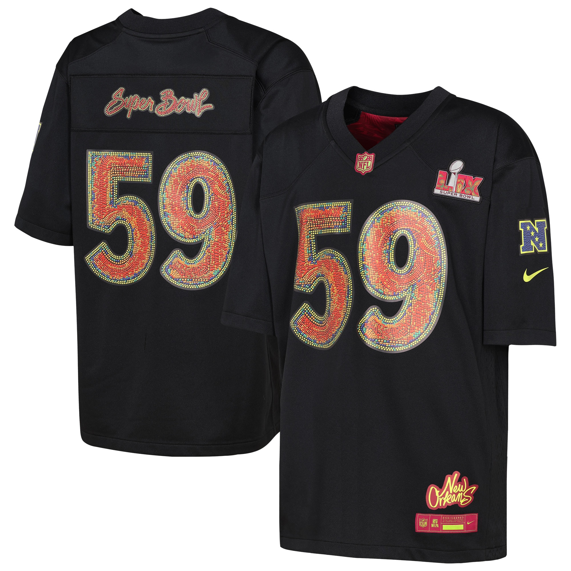 Youth Black Super Bowl LIX Game Jersey JS8494 nicesnker