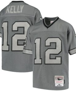 Youth Buffalo Bills Jim Kelly Mitchell & Ness Charcoal 1990 Retired Player Metal Jersey JS4294 nicesnker