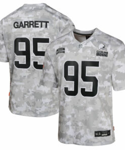 Youth Cleveland Browns Myles Garrett Arctic Camo 2024 Salute to Service Game Jersey JS2417 nicesnker