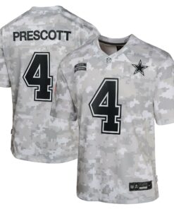 Youth Dallas Cowboys Dak Prescott Arctic Camo 2024 Salute to Service Game Jersey JS6933 nicesnker