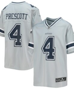 Youth Dallas Cowboys Dak Prescott Silver Inverted Team Game Jersey JS5913 nicesnker