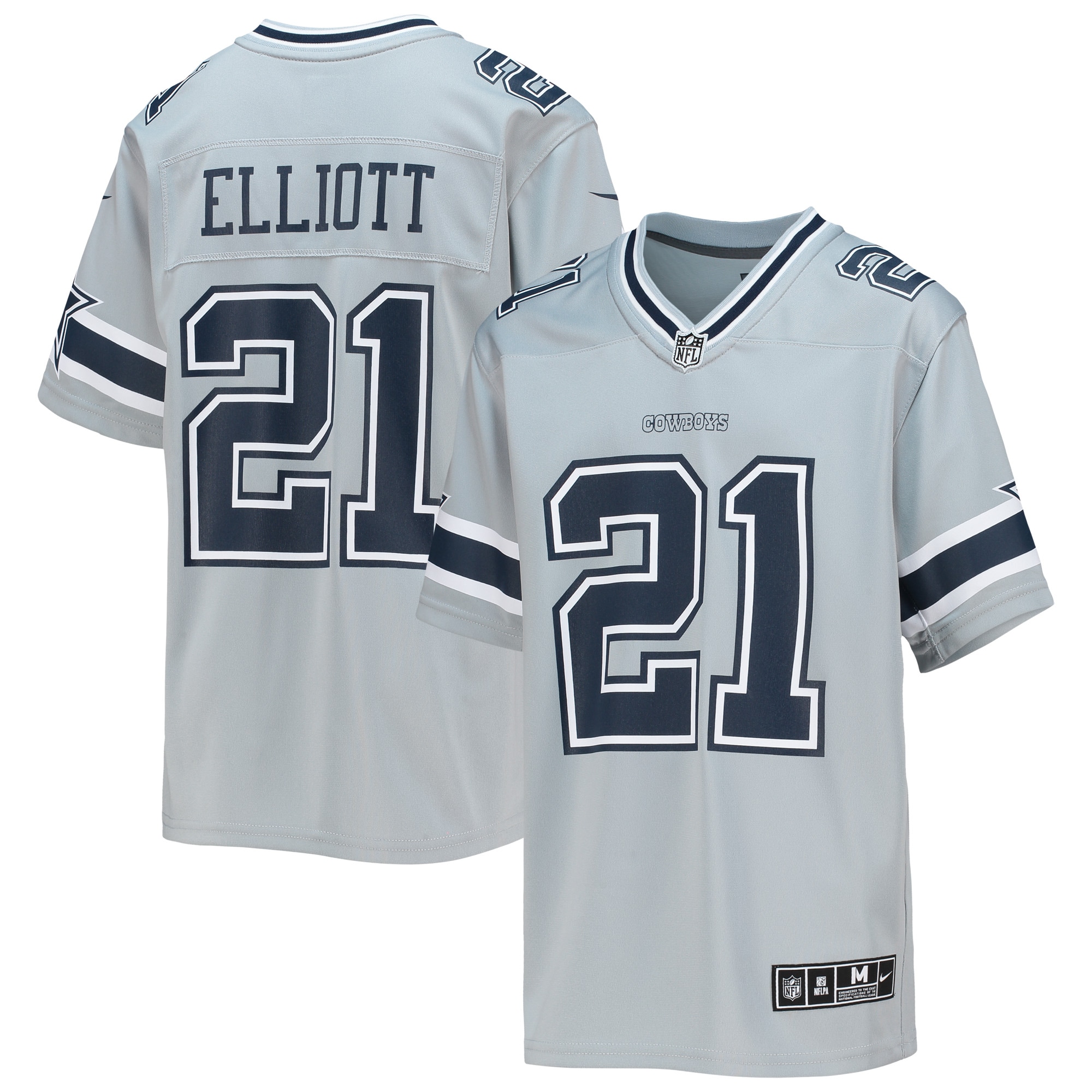 Youth Dallas Cowboys Ezekiel Elliott Silver Inverted Team Game Jersey JS3340 nicesnker