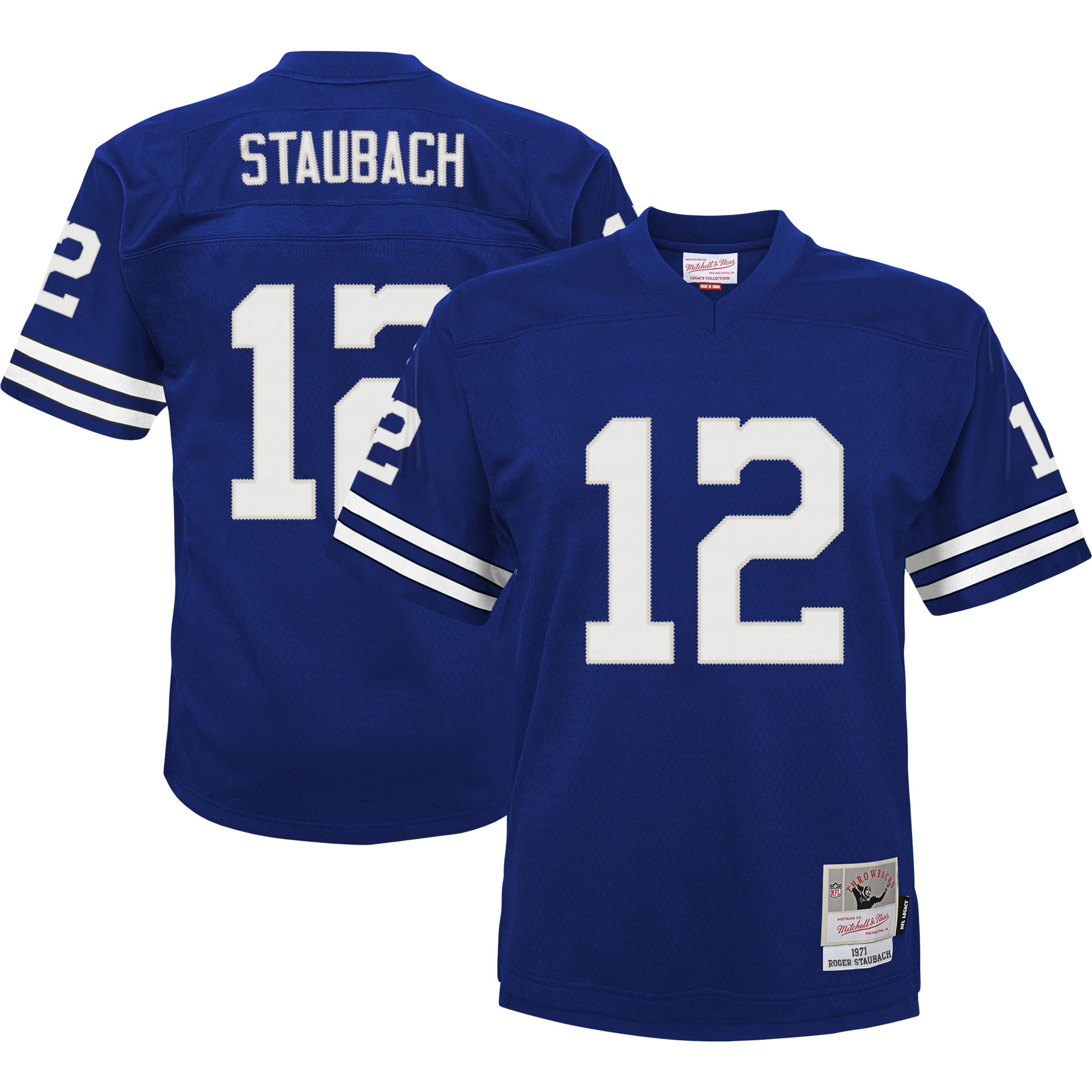 Youth Dallas Cowboys Roger Staubach Mitchell & Ness Navy Retired Player Legacy Jersey JS2710 nicesnker