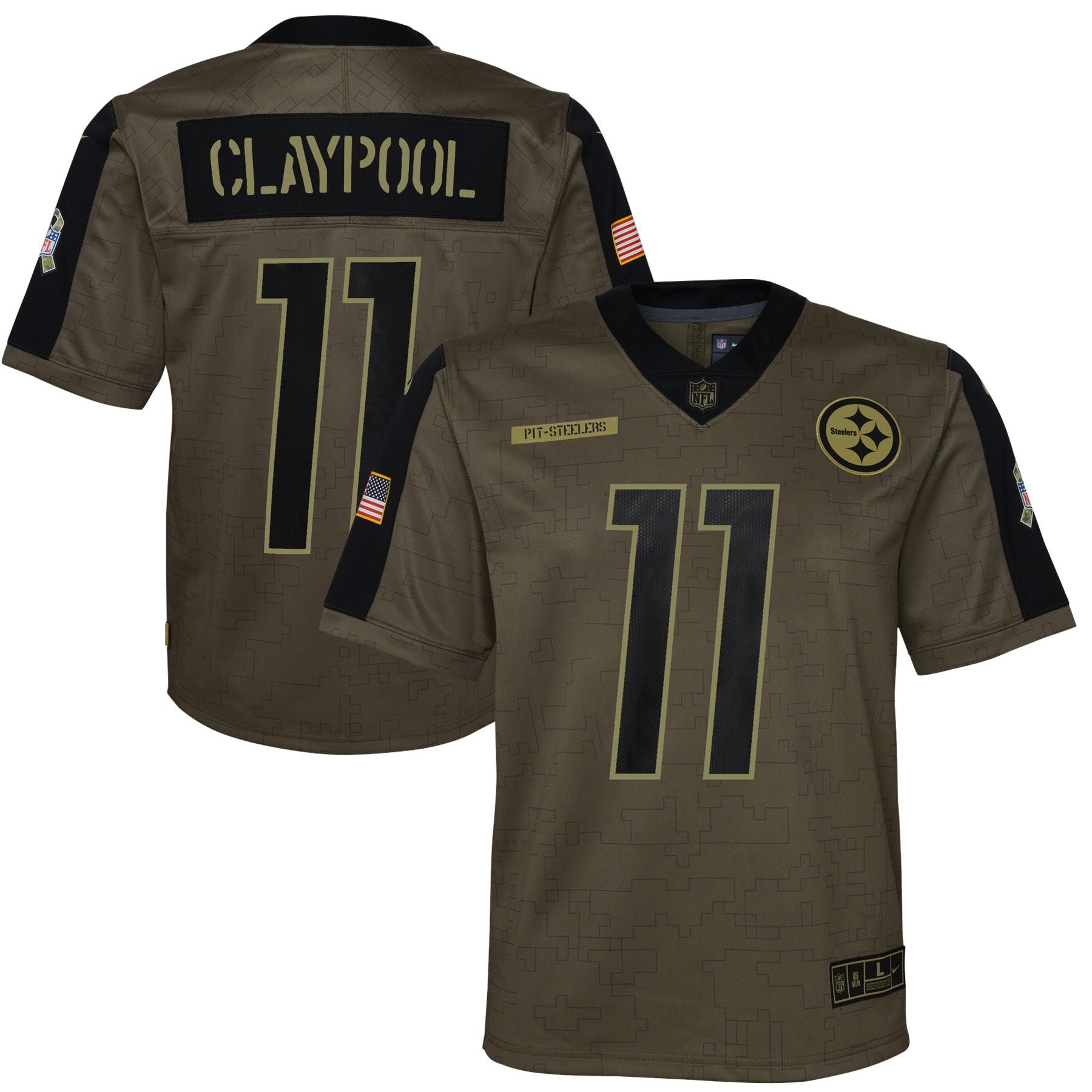 Youth Dallas Pittsburgh Steelers Chase Claypool Olive Salute To Service Game Jersey JS4326 nicesnker