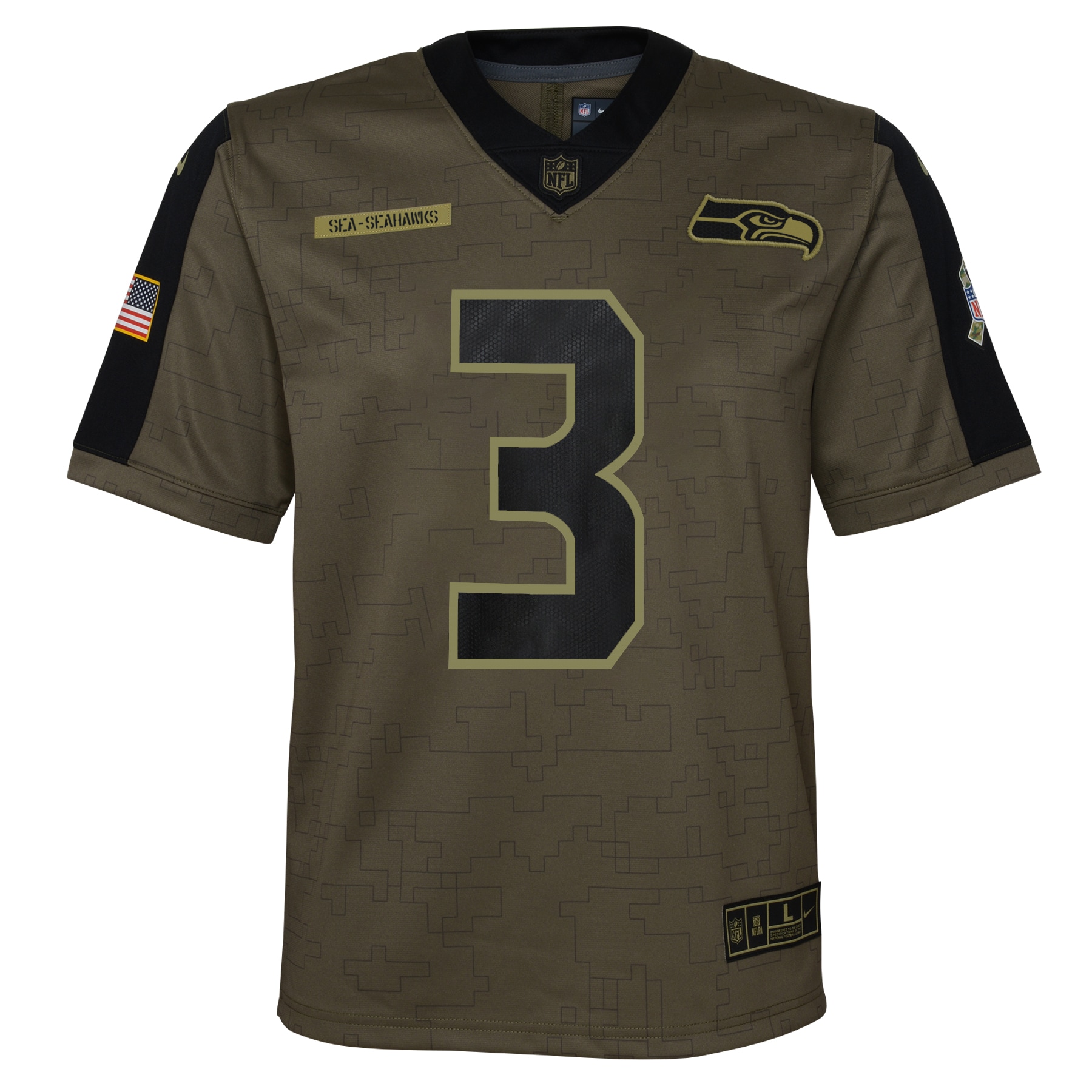 Youth Dallas Seattle Seahawks Russell Wilson Olive Salute To Service Game Jersey JS6043 nicesnker - Image 2