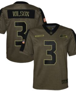 Youth Dallas Seattle Seahawks Russell Wilson Olive Salute To Service Game Jersey JS6043 nicesnker