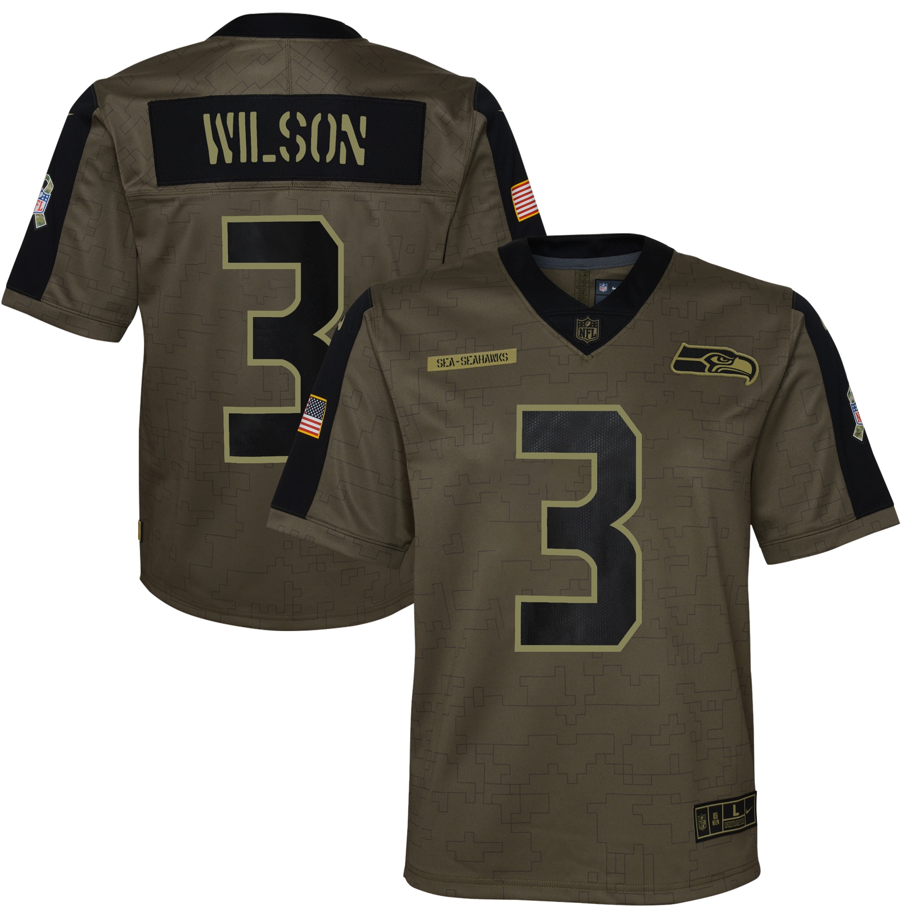 Youth Dallas Seattle Seahawks Russell Wilson Olive Salute To Service Game Jersey JS6043 nicesnker
