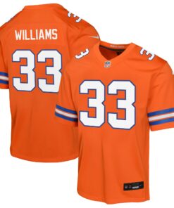 Youth Denver Broncos Javonte Williams Orange Mile High Collection 1977 Throwback Game Jersey JS1702 nicesnker