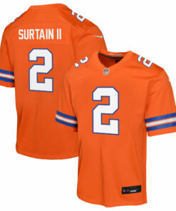 Youth Denver Broncos Patrick Surtain II Orange Mile High Collection 1977 Throwback Game Jersey JS5520 nicesnker
