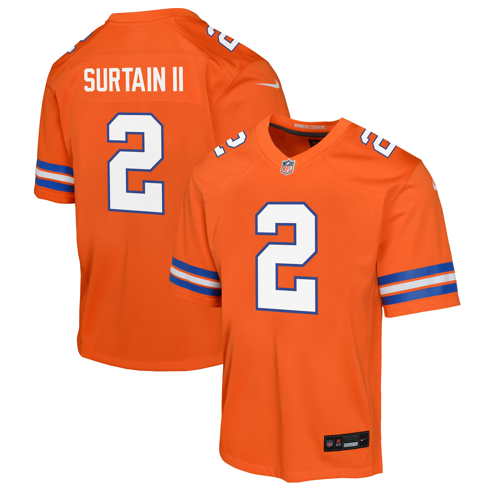 Youth Denver Broncos Patrick Surtain II Orange Mile High Collection 1977 Throwback Game Jersey JS5520 nicesnker