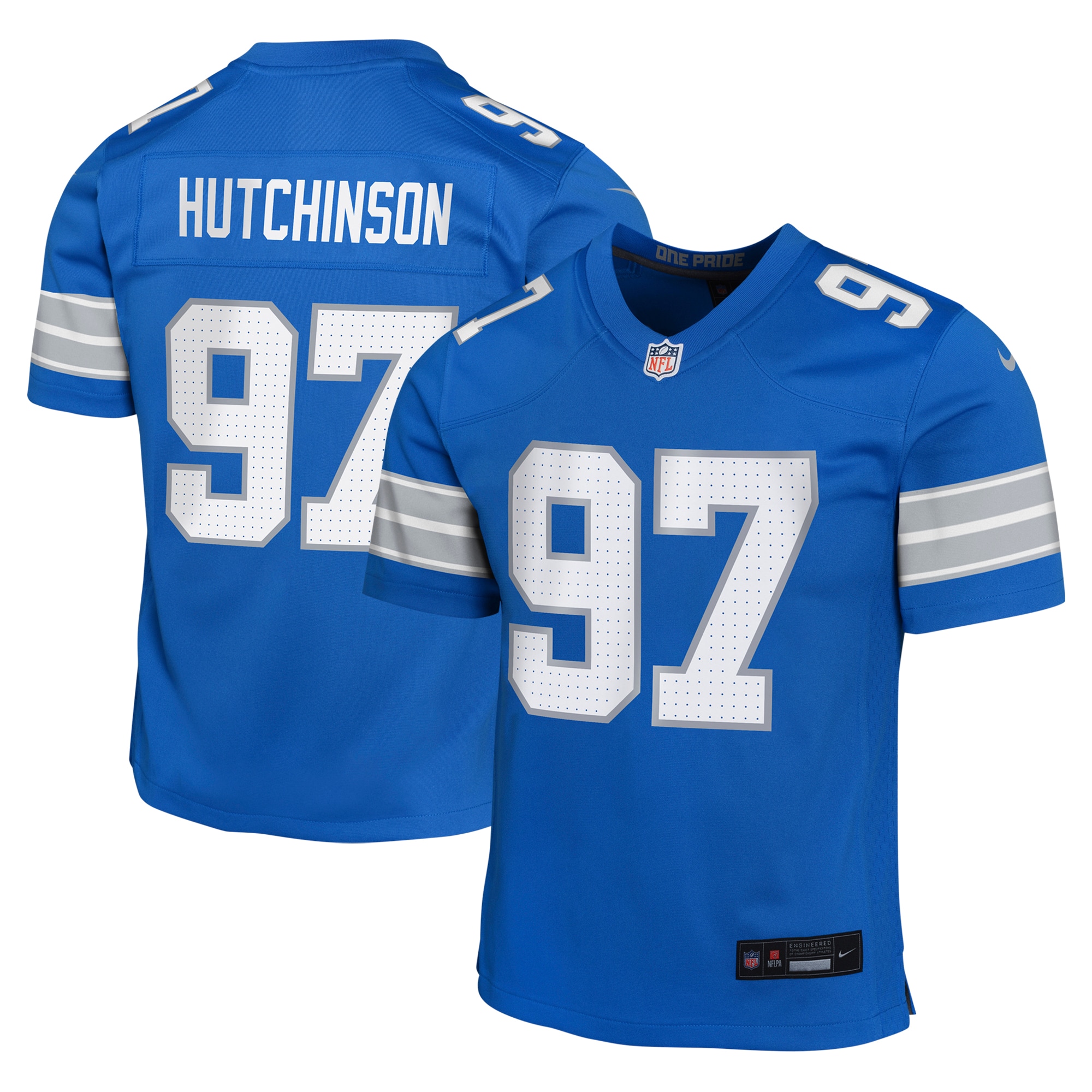 Youth Detroit Lions Aidan Hutchinson Blue Team Player Game Jersey JS5319 nicesnker