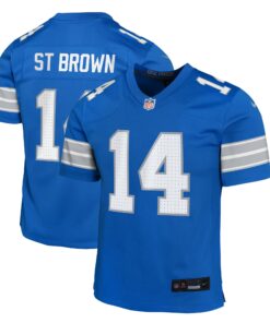 Youth Detroit Lions Amon-Ra St. Brown Blue Team Player Game Jersey JS8925 nicesnker