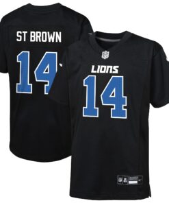 Youth Detroit Lions Amon-Ra St. Brown Carbon Black Fashion Game Jersey JS4195 nicesnker