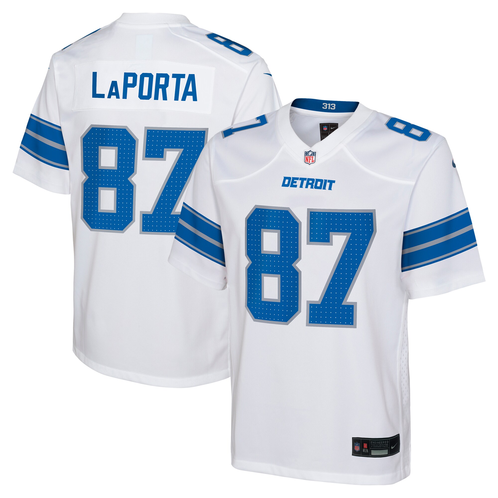 Youth Detroit Lions Sam LaPorta White Player Game Jersey JS7731 nicesnker