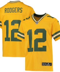 Youth Green Bay Packers Aaron Rodgers Gold Inverted Team Game Jersey JS8853 nicesnker
