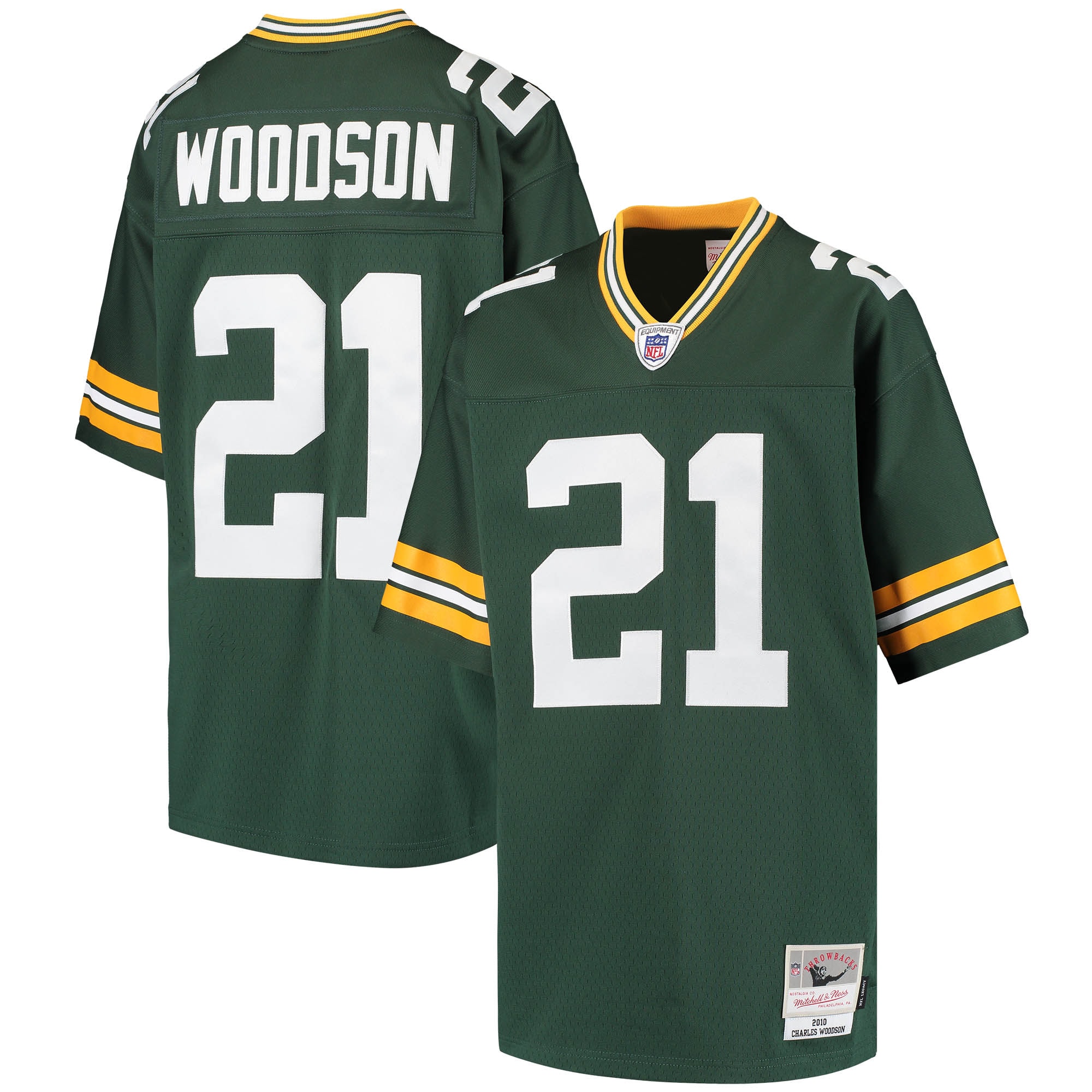 Youth Green Bay Packers Charles Woodson Mitchell & Ness Green Retired Player Legacy Jersey JS4388 nicesnker