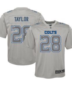 Youth Indianapolis Colts Jonathan Taylor Gray Atmosphere Game Jersey JS4421 nicesnker