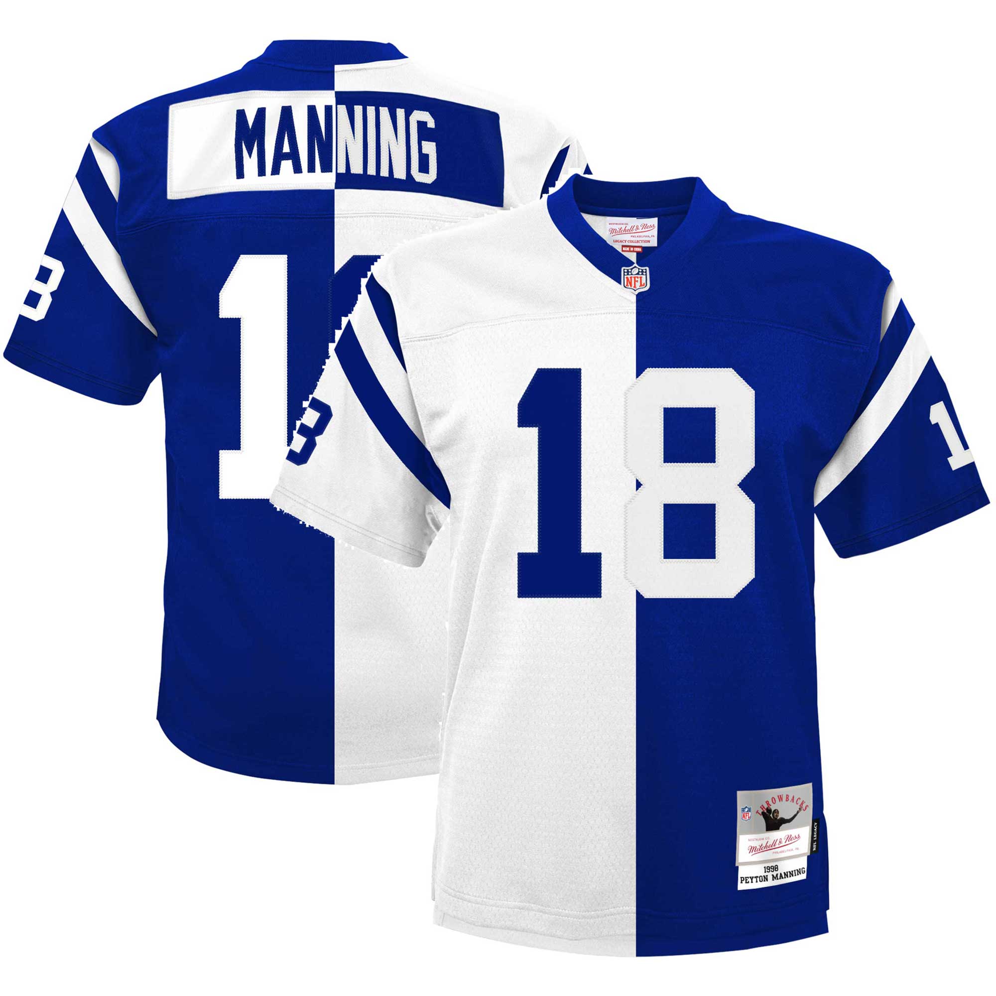 Youth Indianapolis Colts Peyton Manning Mitchell & Ness White/Royal Split Legacy Jersey JS3917 nicesnker