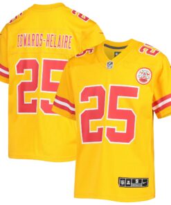 Youth Kansas City Chiefs Clyde Edwards-Helaire Gold Inverted Team Game Jersey JS6932 nicesnker