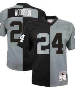 Youth Las Vegas Raiders Charles Woodson Mitchell & Ness Black/Silver Split Legacy Jersey JS6545 nicesnker