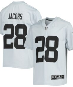 Youth Las Vegas Raiders Josh Jacobs Silver Inverted Team Game Jersey JS4765 nicesnker